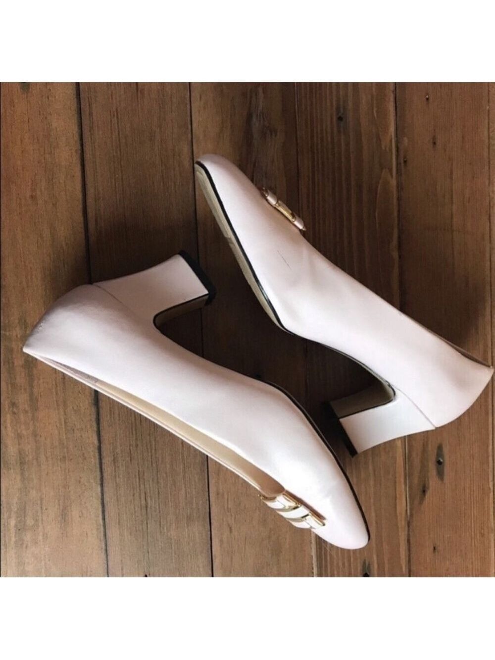 Vintage 70s closed buckle toe blush chunky block 60s heels size 8 - Picture 8 of 9